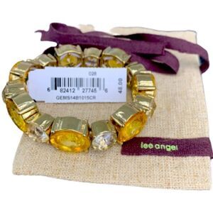 Lee Angel Designer Bracelet – Yellow Crystals, Gold Plated + Gift Pouch